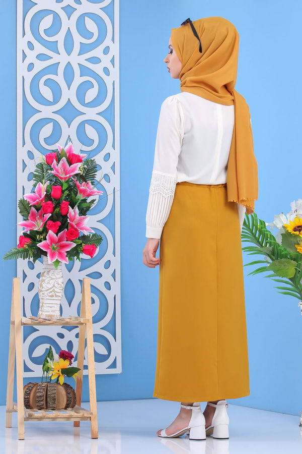 Dügme Detay Etek Hardal - 02 7478 Sarı - 7478 Sarı