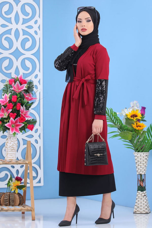 Pullu Hırka Taba Bordo - 7463