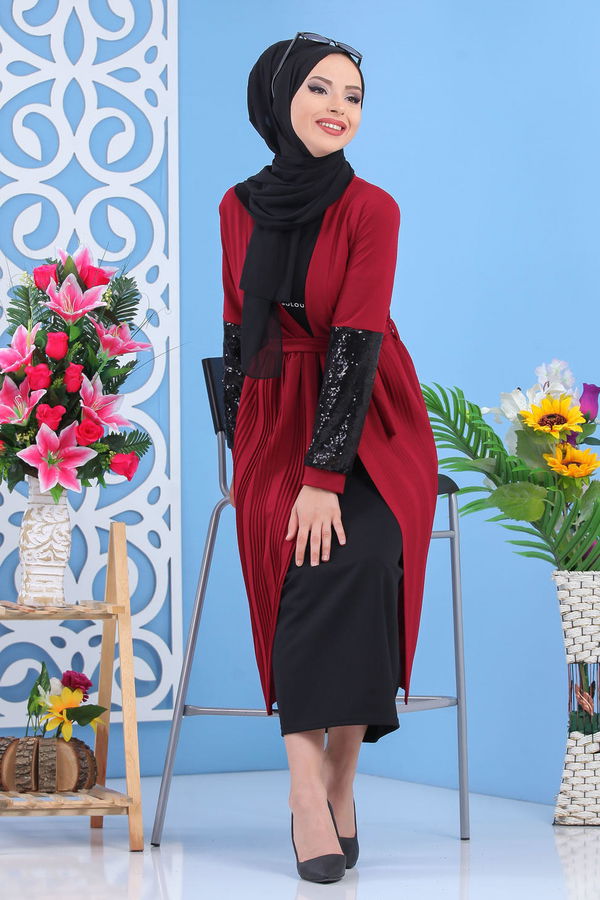 Pullu Hırka Taba Bordo - 7463