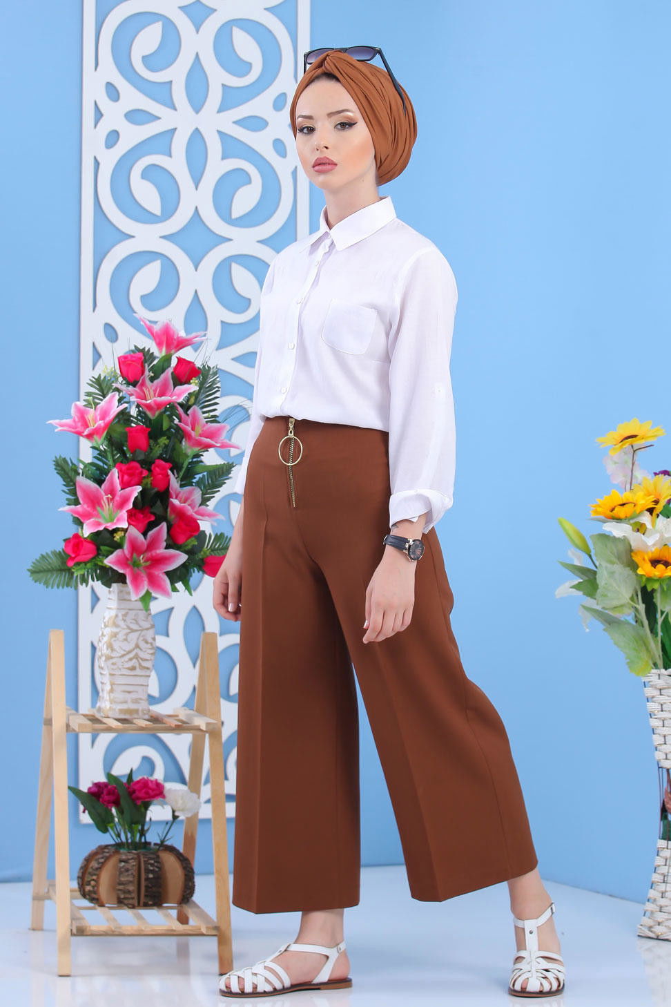 Fermuarlı Bol Paça Pantolon Taba - 02 6922 Taba - 6922