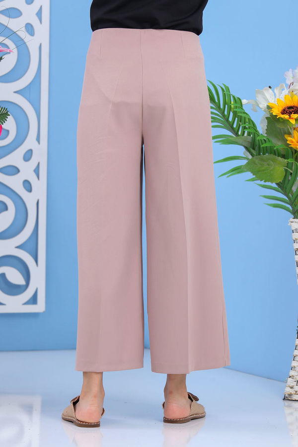 Fermuarlı Bol Paça Pantolon Siyah Bej - 6922