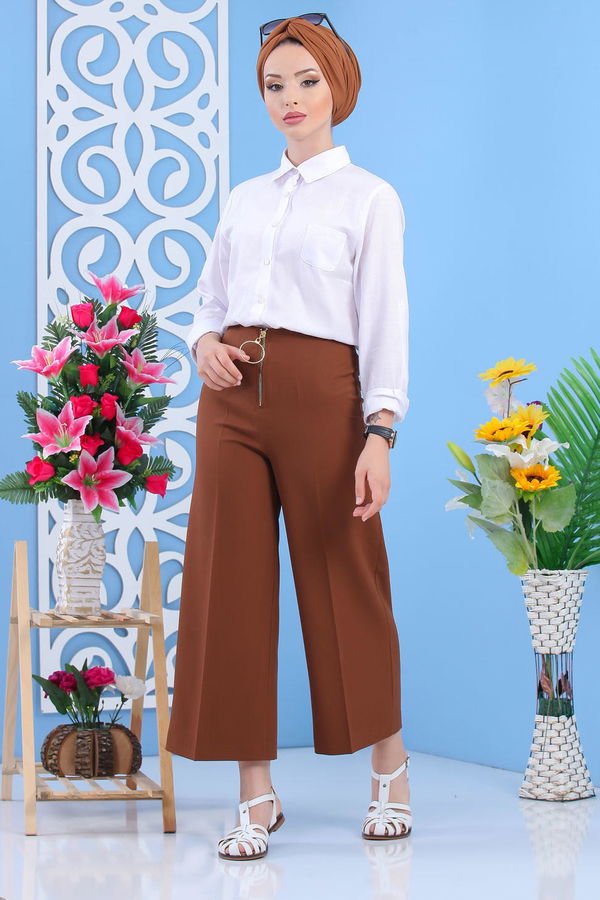 Fermuarlı Bol Paça Pantolon Taba - 02 6922 Taba - 6922