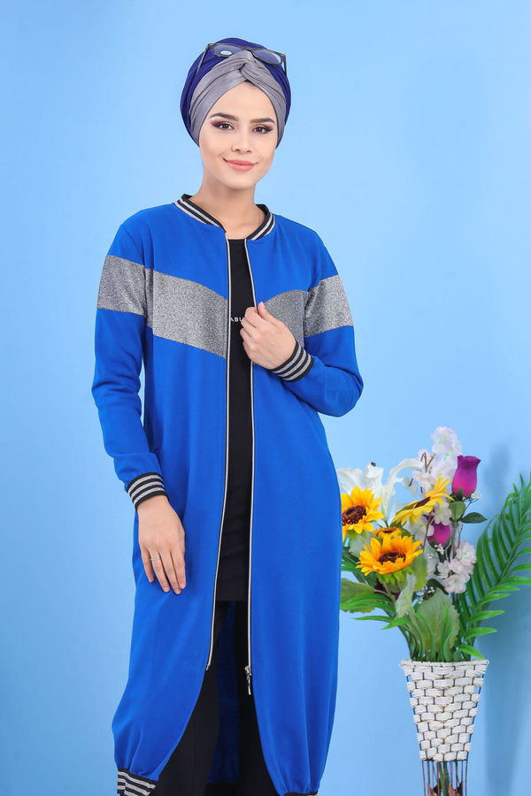 Fermuarlı Hırka Siyah Mavi - 7487