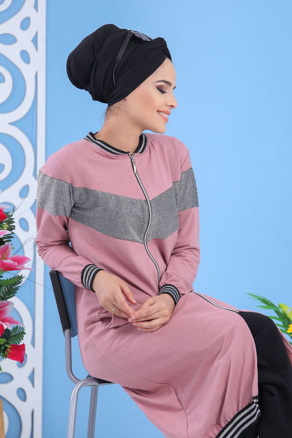 Fermuarlı Hırka Siyah Pembe - 7487