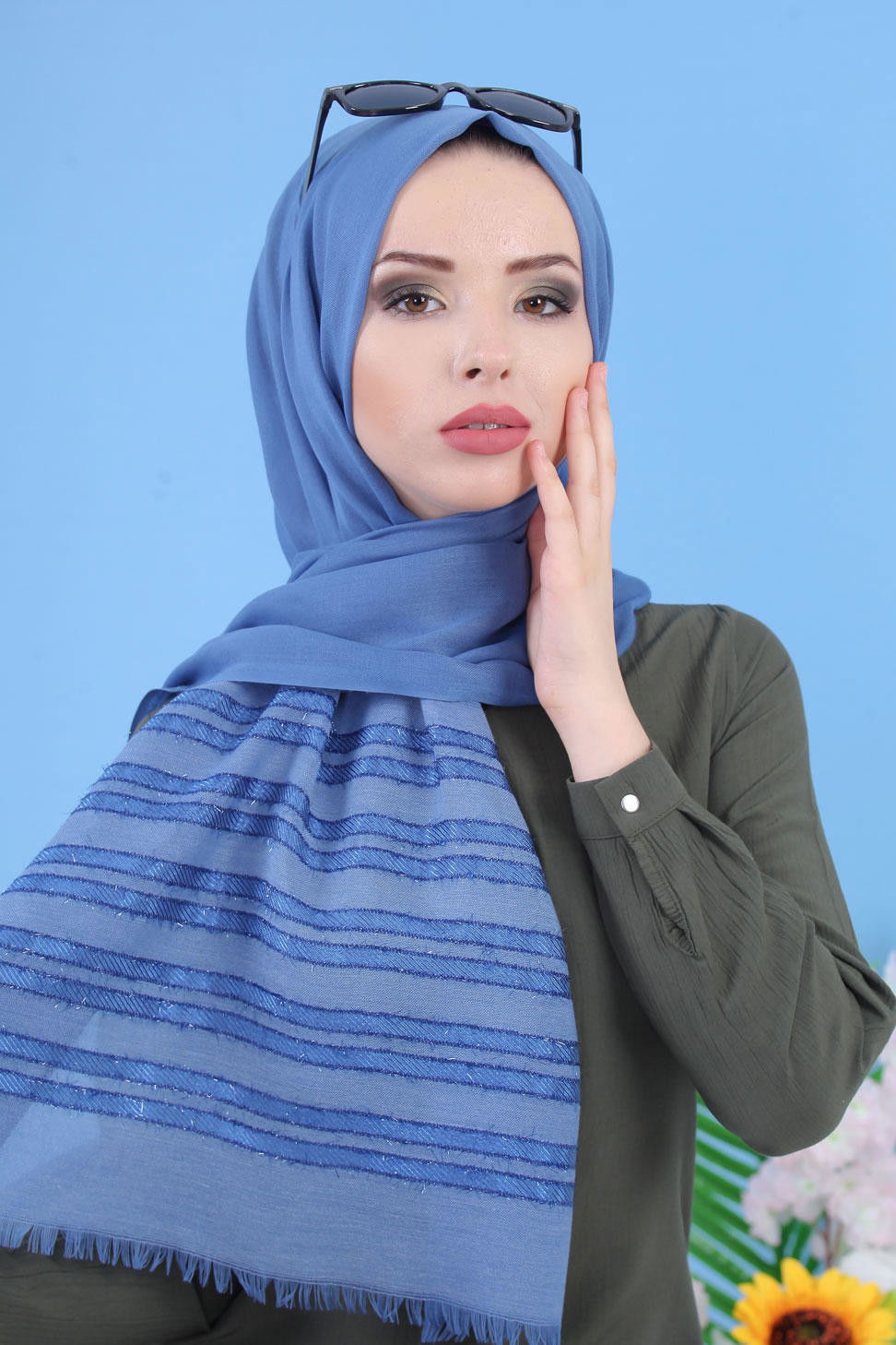 Şal - Saks 02 7338 Mavi - 7338