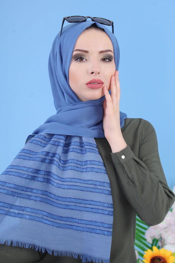 Şal - Saks 02 7338 Mavi - 7338