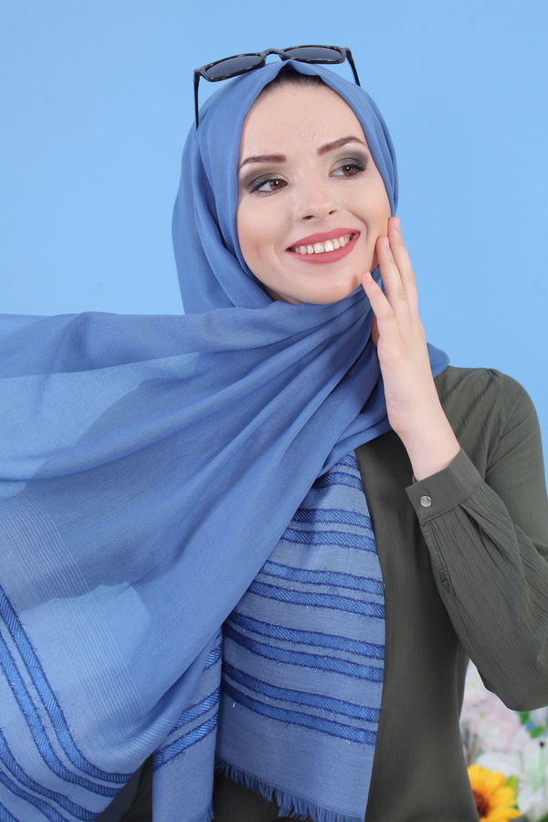 Şal - Saks 02 7338 Mavi - 7338