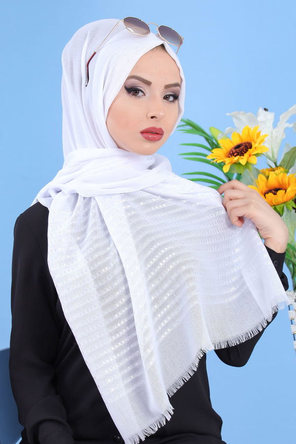 Desenli Şal Siyah Beyaz - 7505