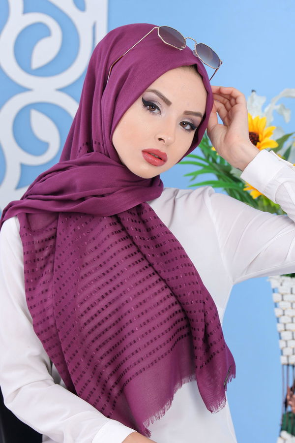 Desenli Şal Siyah Mor - 7505
