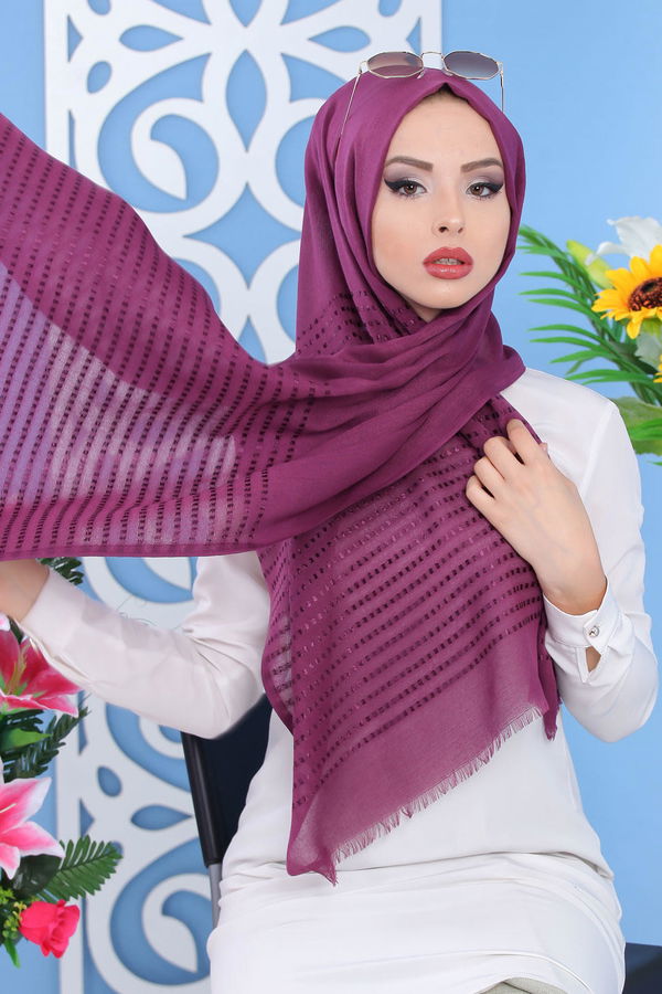 Desenli Şal Siyah Mor - 7505
