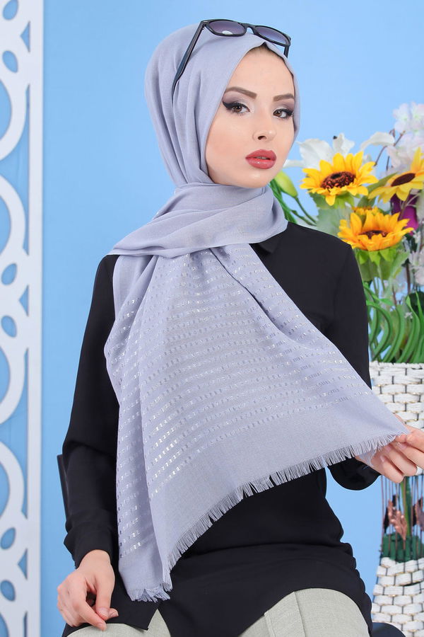 Desenli Şal Siyah Gri - 7505
