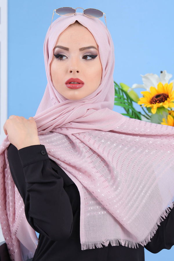 Desenli Şal Siyah Pembe - 7505