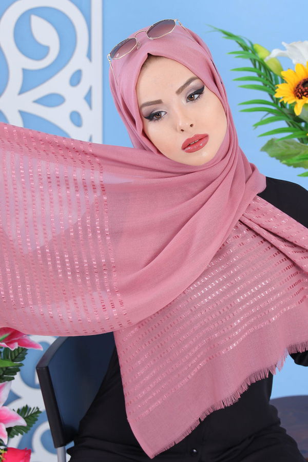 Desenli Şal Siyah Pembe - 7505