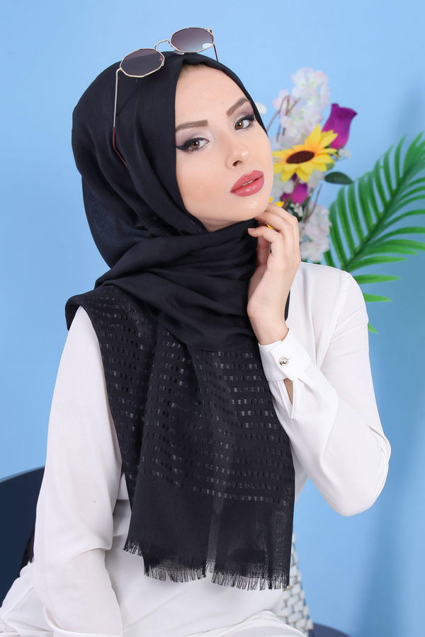 Desenli Şal Siyah Siyah - 7505