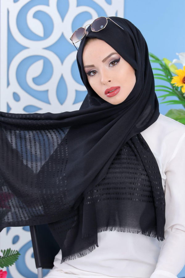 Desenli Şal Siyah Siyah - 7505