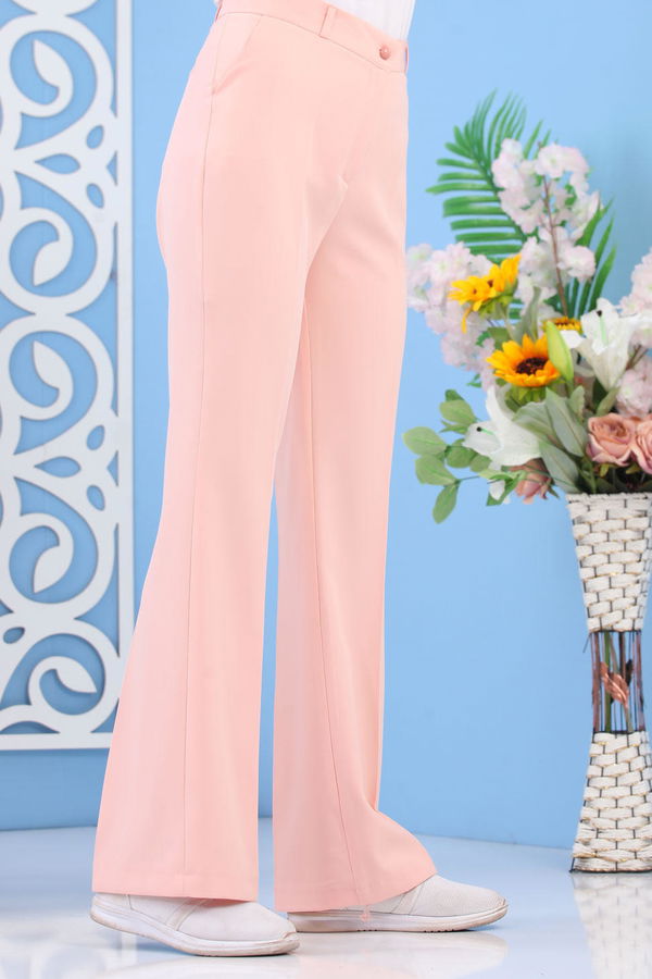 İspanyol Paça Pantolon Koyu Pudra - 02 6517 Pembe - 6517