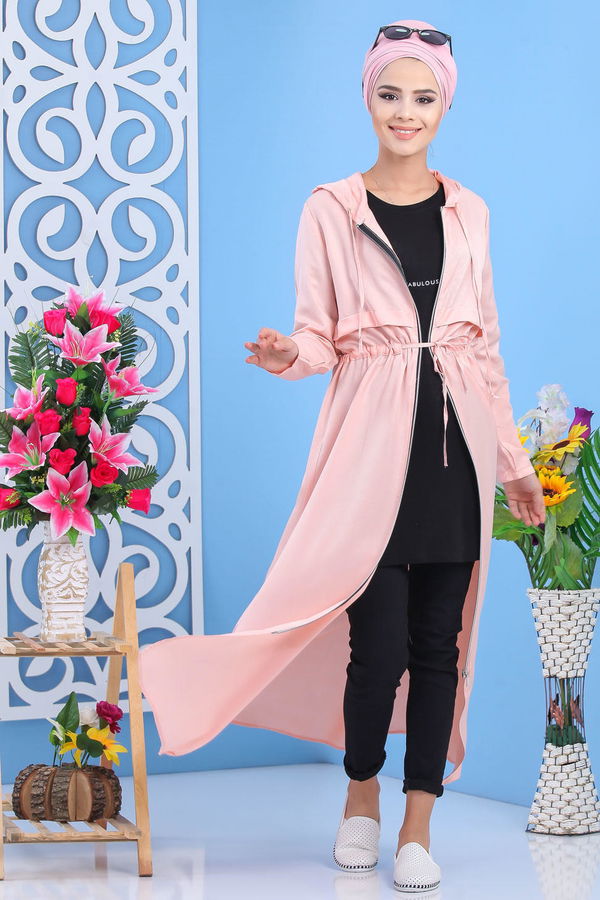 Fermuarlı Kap Haki Pembe - 1244 PEMBE