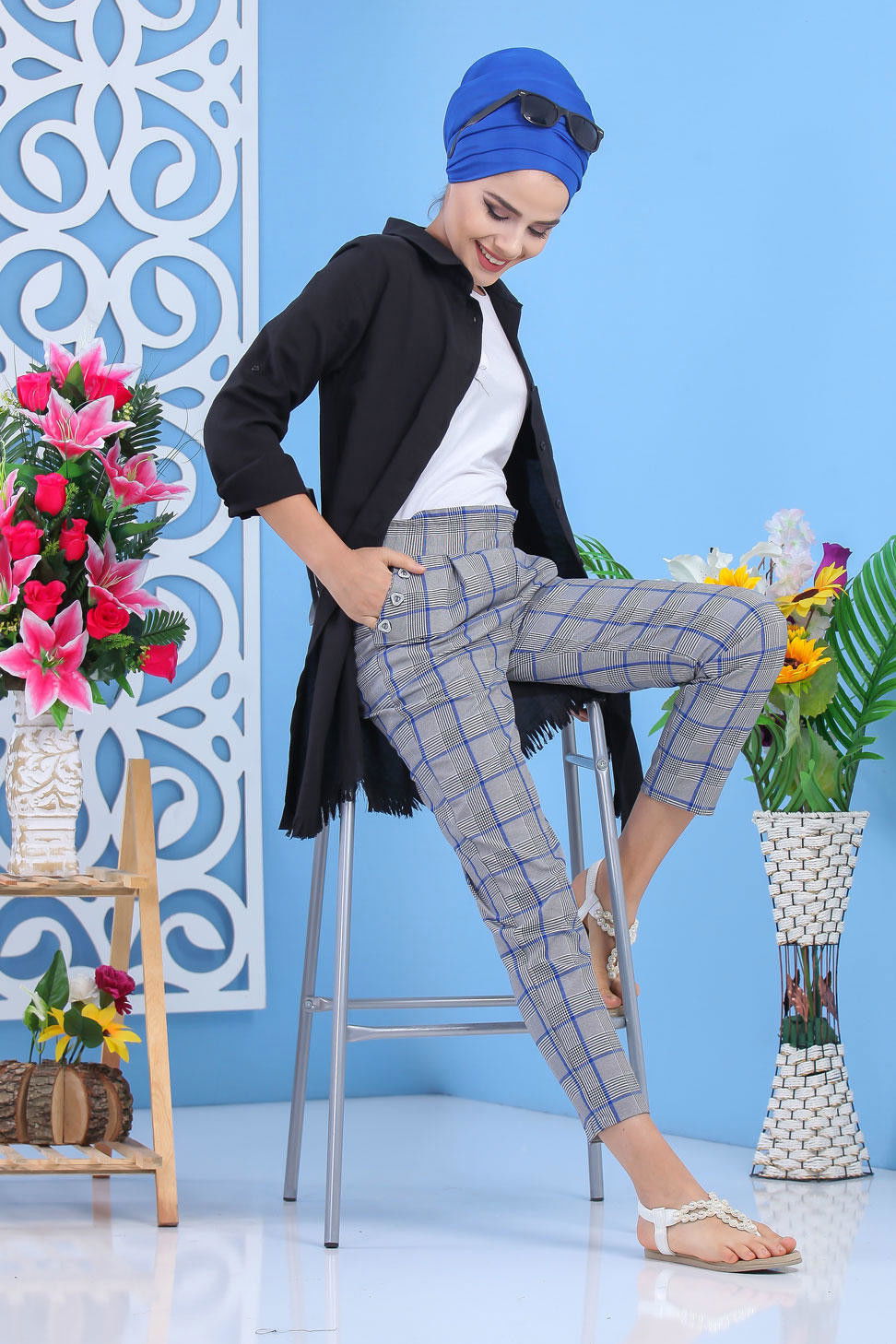 Ekose Pantolon Saks - 02 7536 Mavi - 7536 MAVİ