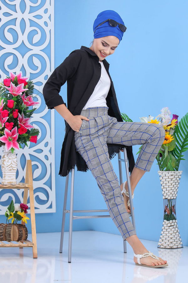 Ekose Pantolon Saks - 02 7536 Mavi - 7536 MAVİ