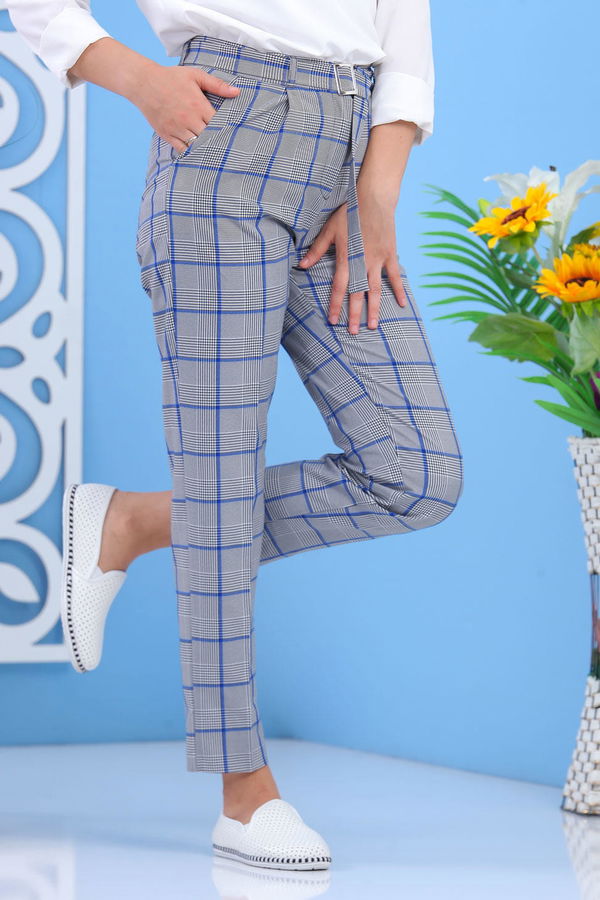 Kemerli Pantolon Saks - 02 7583 Mavi - 7583 MAVİ