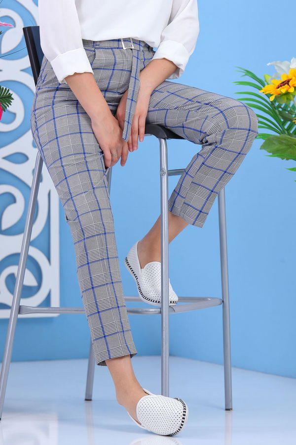 Kemerli Pantolon Saks - 02 7583 Mavi - 7583 MAVİ