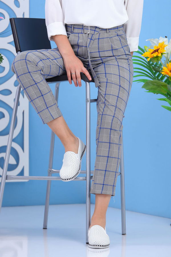 Kemerli Pantolon Saks - 02 7583 Mavi - 7583 MAVİ