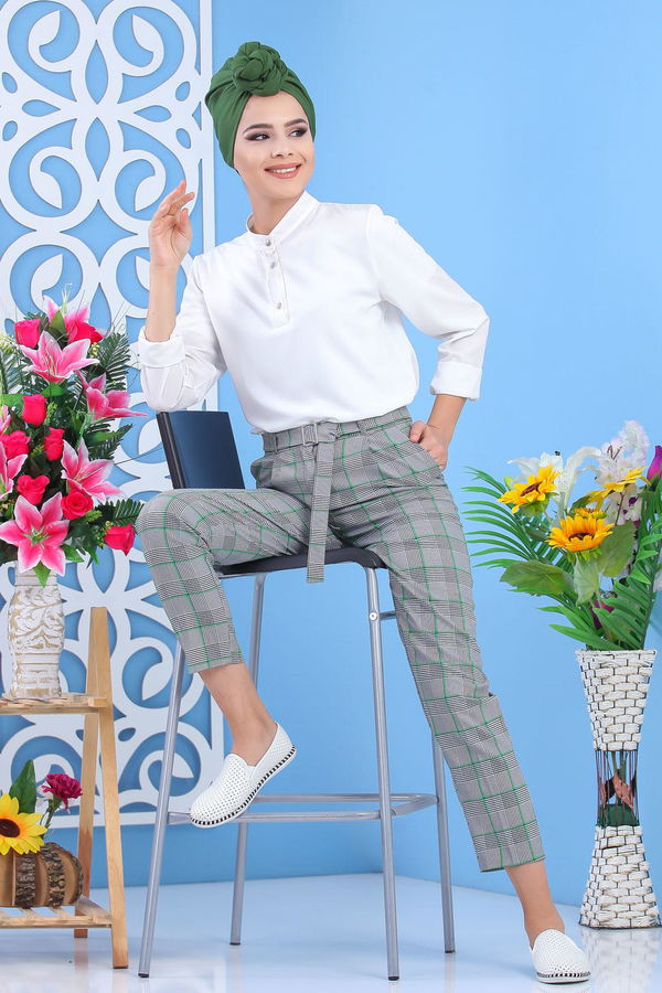 Kemerli Pantolon Yeşil - 02 7583 Yeşil - 7583