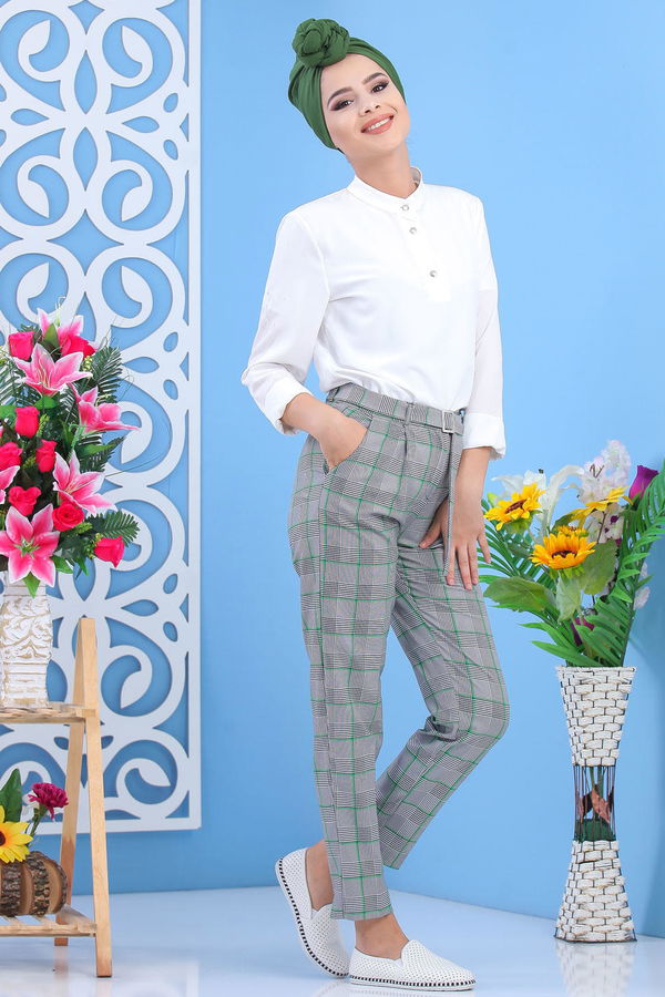 Kemerli Pantolon Yeşil - 02 7583 Yeşil - 7583