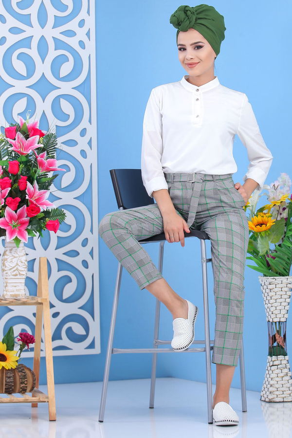 Kemerli Pantolon Yeşil - 02 7583 Yeşil - 7583