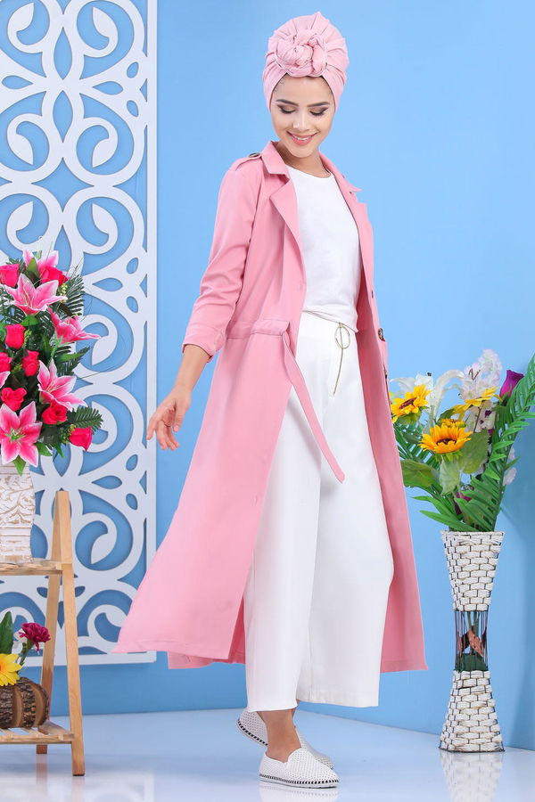 Trençkot Siyah Pembe - 7585
