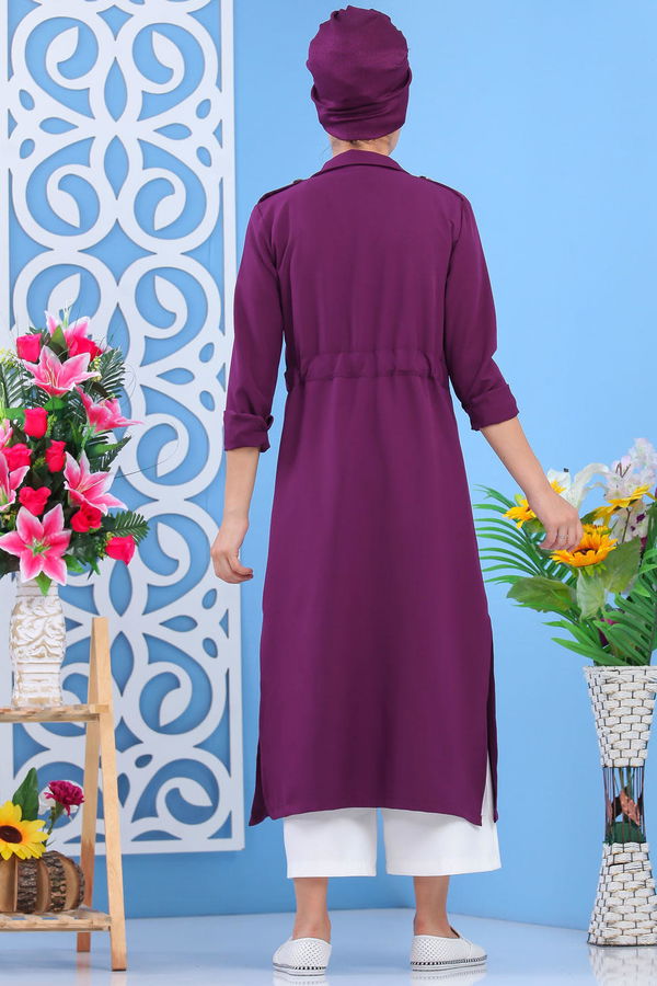 Trençkot Siyah Mor - 7585