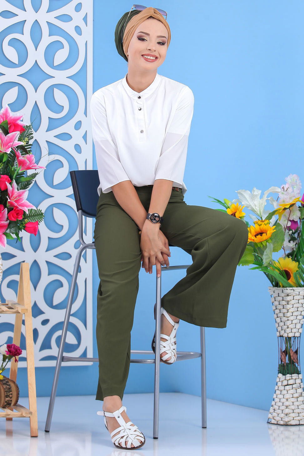 Kemerli Pantolon Siyah  Haki - 7597 HAKİ