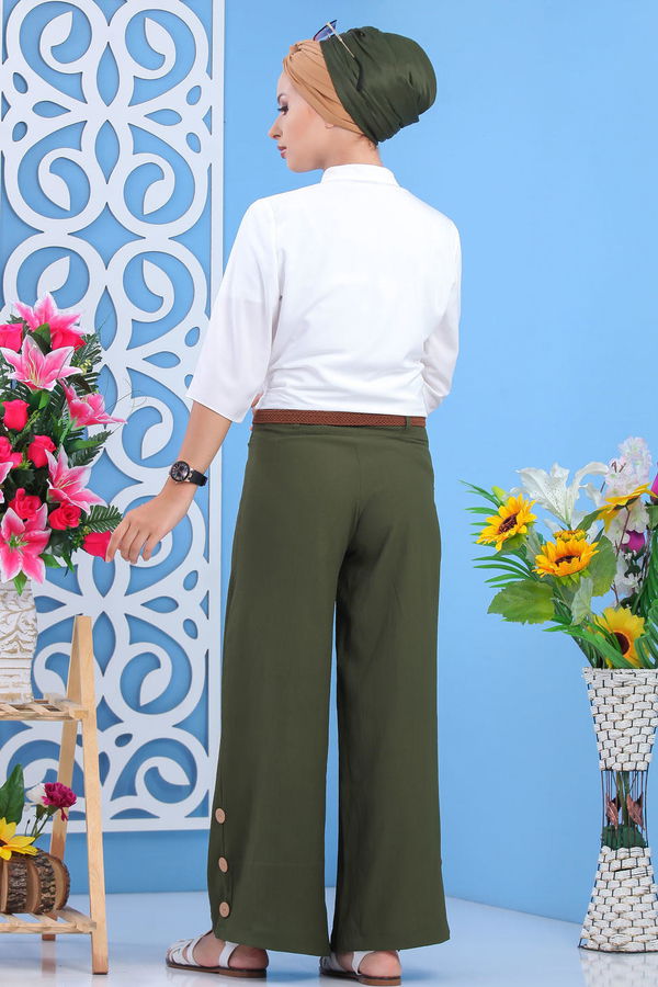 Kemerli Pantolon Siyah  Haki - 7597 HAKİ