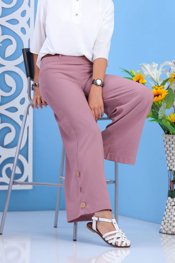 Kemerli Pantolon Siyah  Pembe - 7597 PEMBE