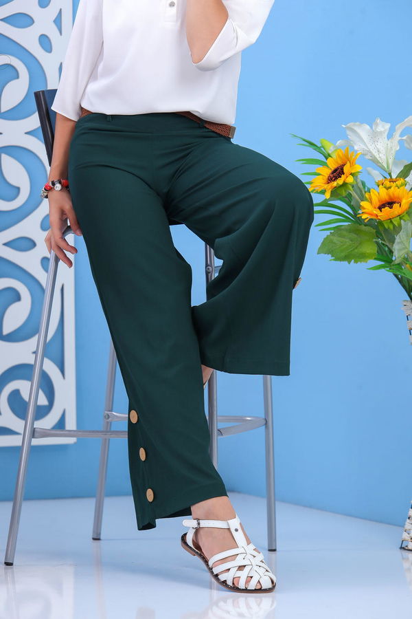 Kemerli Pantolon Siyah  Yeşil - 7597 YEŞİL