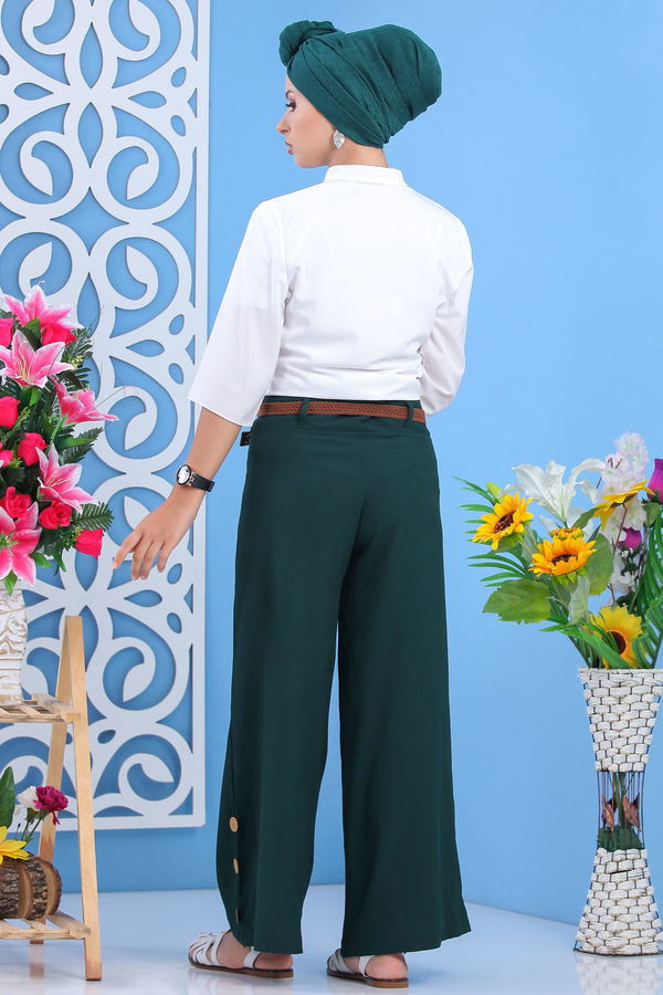 Kemerli Pantolon Siyah  Yeşil - 7597 YEŞİL