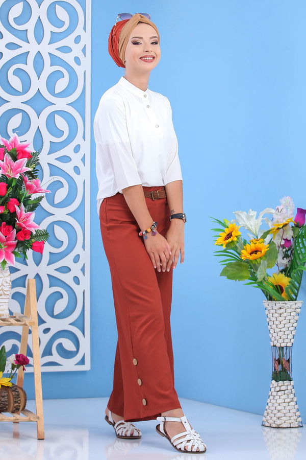 Kemerli Pantolon Siyah  Kiremit - 7597 KİREMİT
