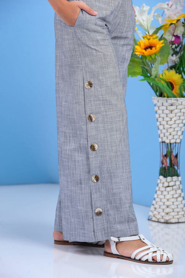 Dügme Detay Bol Paça Pantolon Gri - 02 7394 Gri - 7394 GRİ