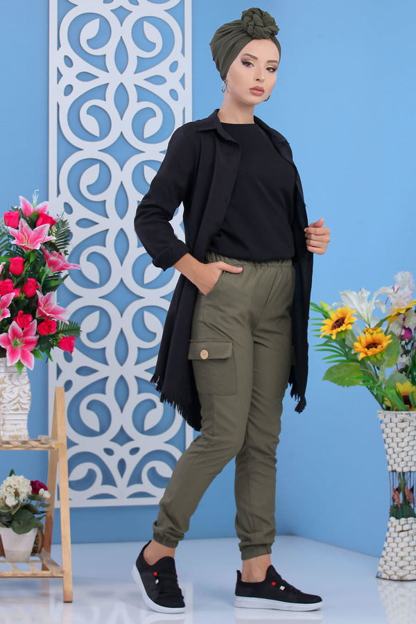 Keten Pantolon Siyah Haki - 1233 HAKİ