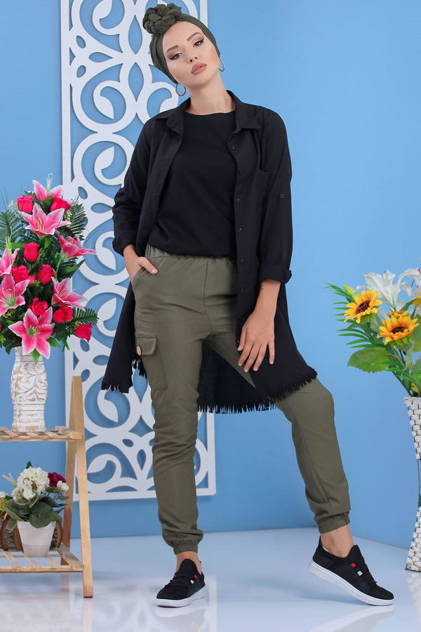 Keten Pantolon Siyah Haki - 1233 HAKİ