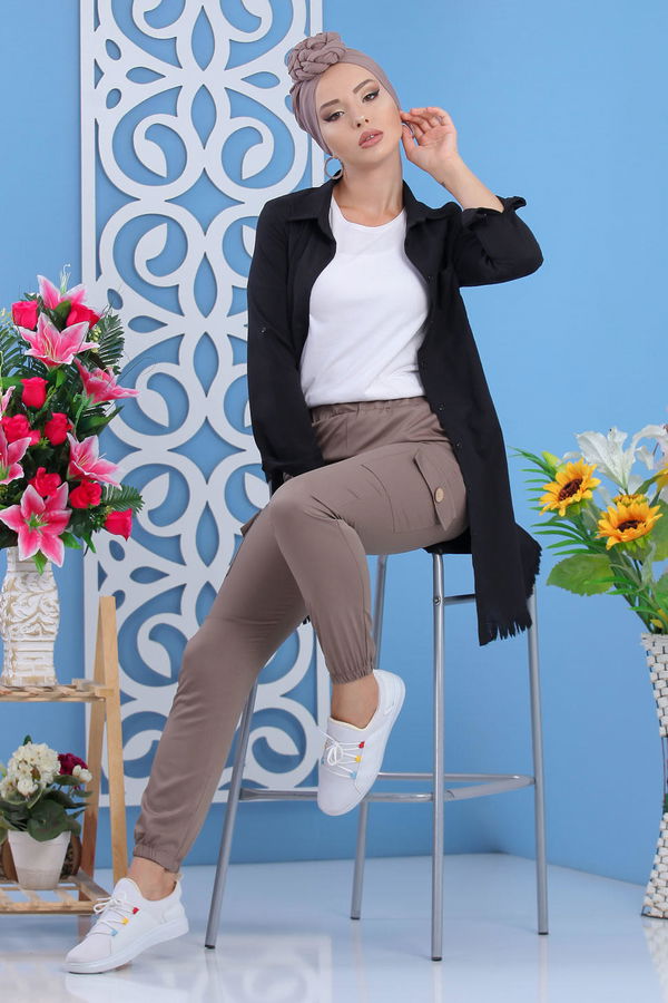 Keten Pantolon Siyah Vizon - 1233 VİZON