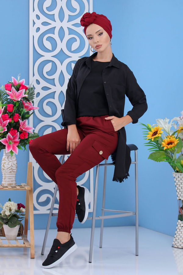 Keten Pantolon Siyah Bordo - 1233 BORDO