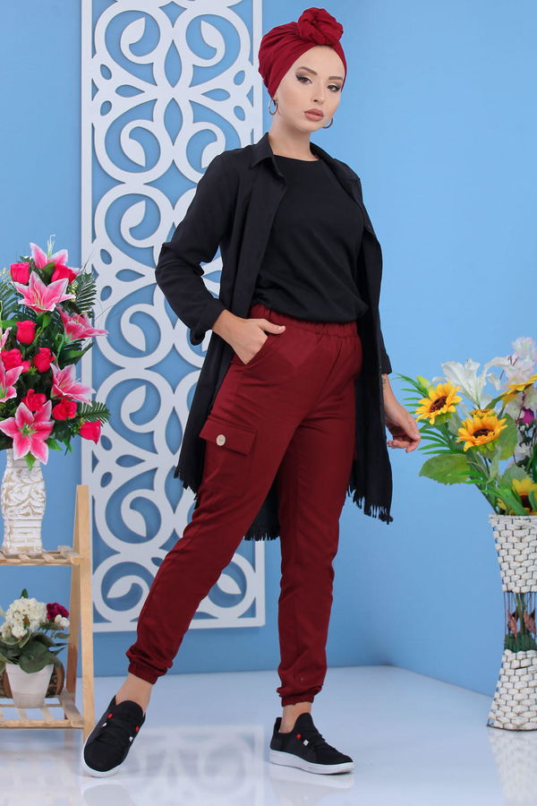 Keten Pantolon Siyah Bordo - 1233 BORDO
