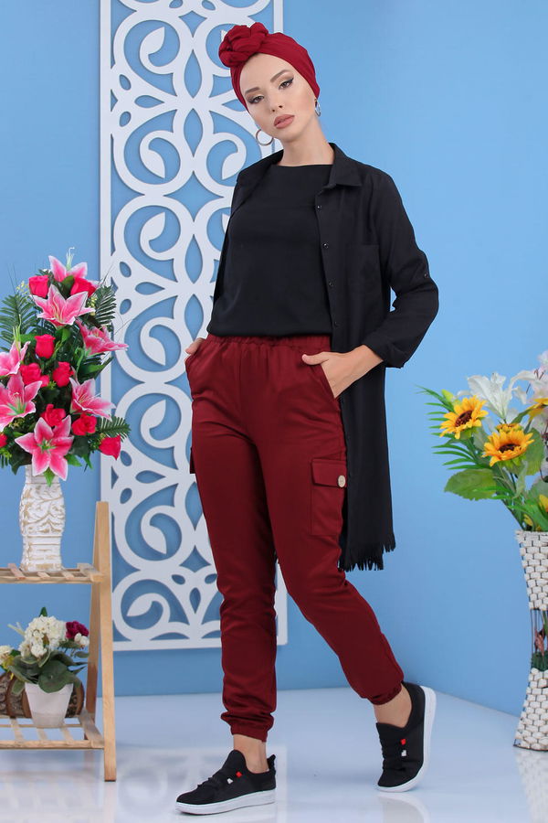 Keten Pantolon Siyah Bordo - 1233 BORDO