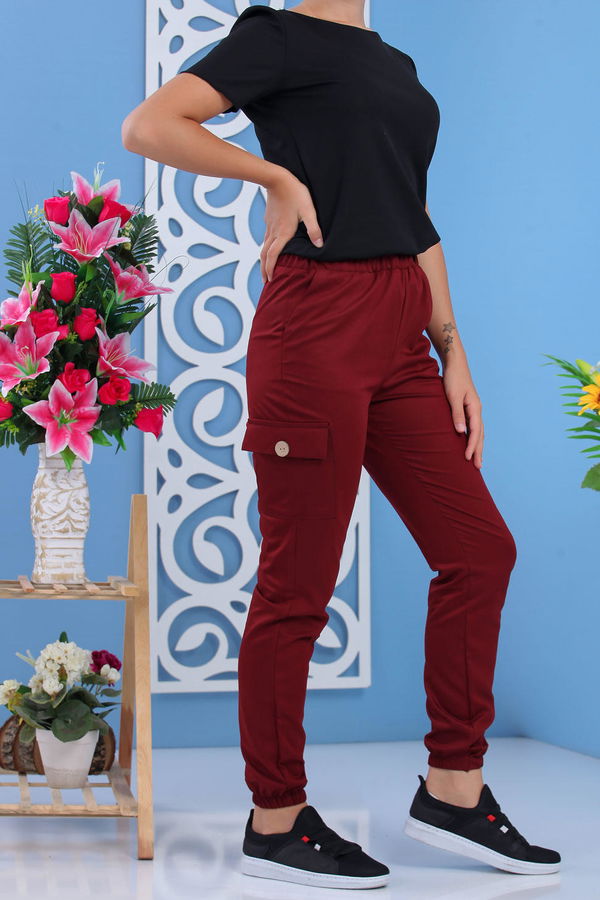 Keten Pantolon Siyah Bordo - 1233 BORDO