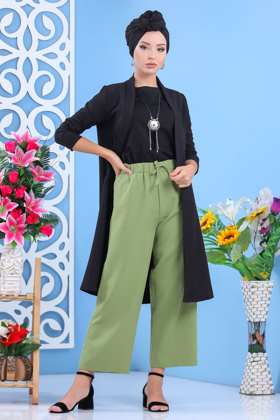Bol Pantolon Fistik Yeşil - 02 7635 Yeşil - 7635