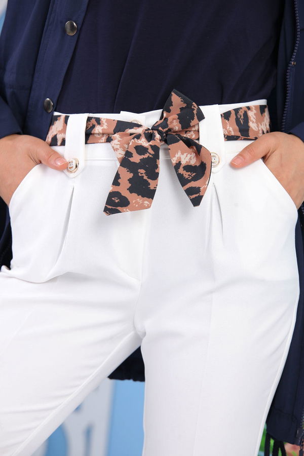 Kuşaklı Pantolon Beyaz - 02 6952 Beyaz - 6952 BEYAZ