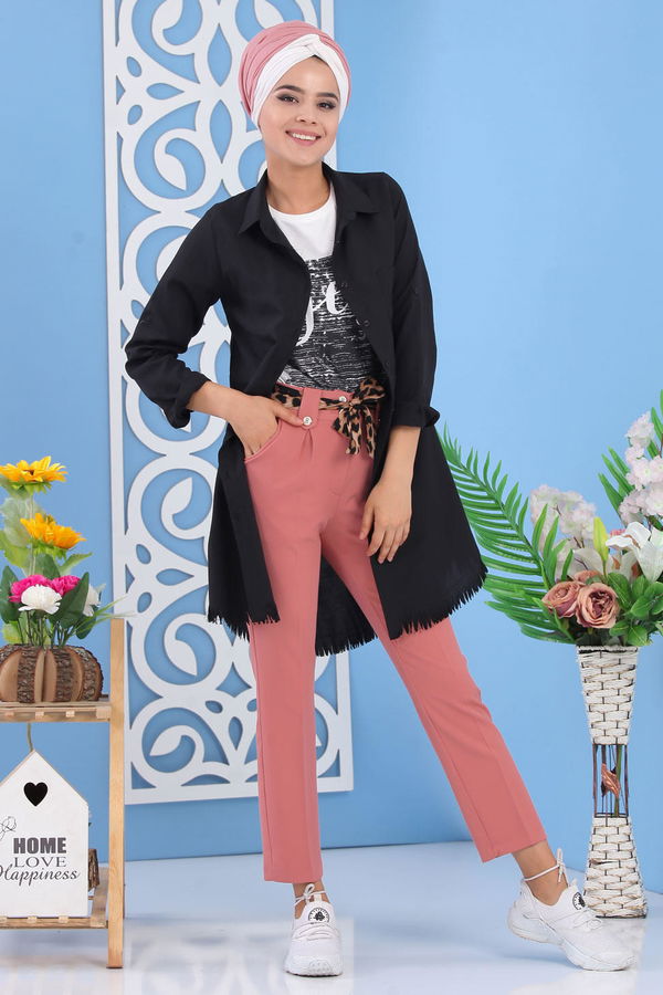 Kuşaklı Pantolon Pudra - 02 6952 Pembe - 6952 PEMBE