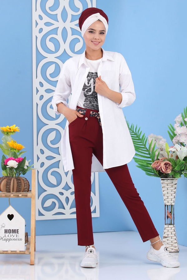 Kuşaklı Pantolon Bordo - 02 6952 Bordo - 6952