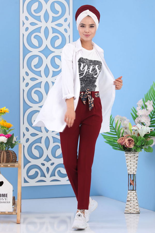 Kuşaklı Pantolon Bordo - 02 6952 Bordo - 6952